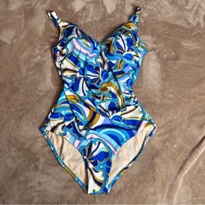 ANITA NWOT 'Janina' Full Coverage Blue Printed One Piece Swimsuit - Size 34C